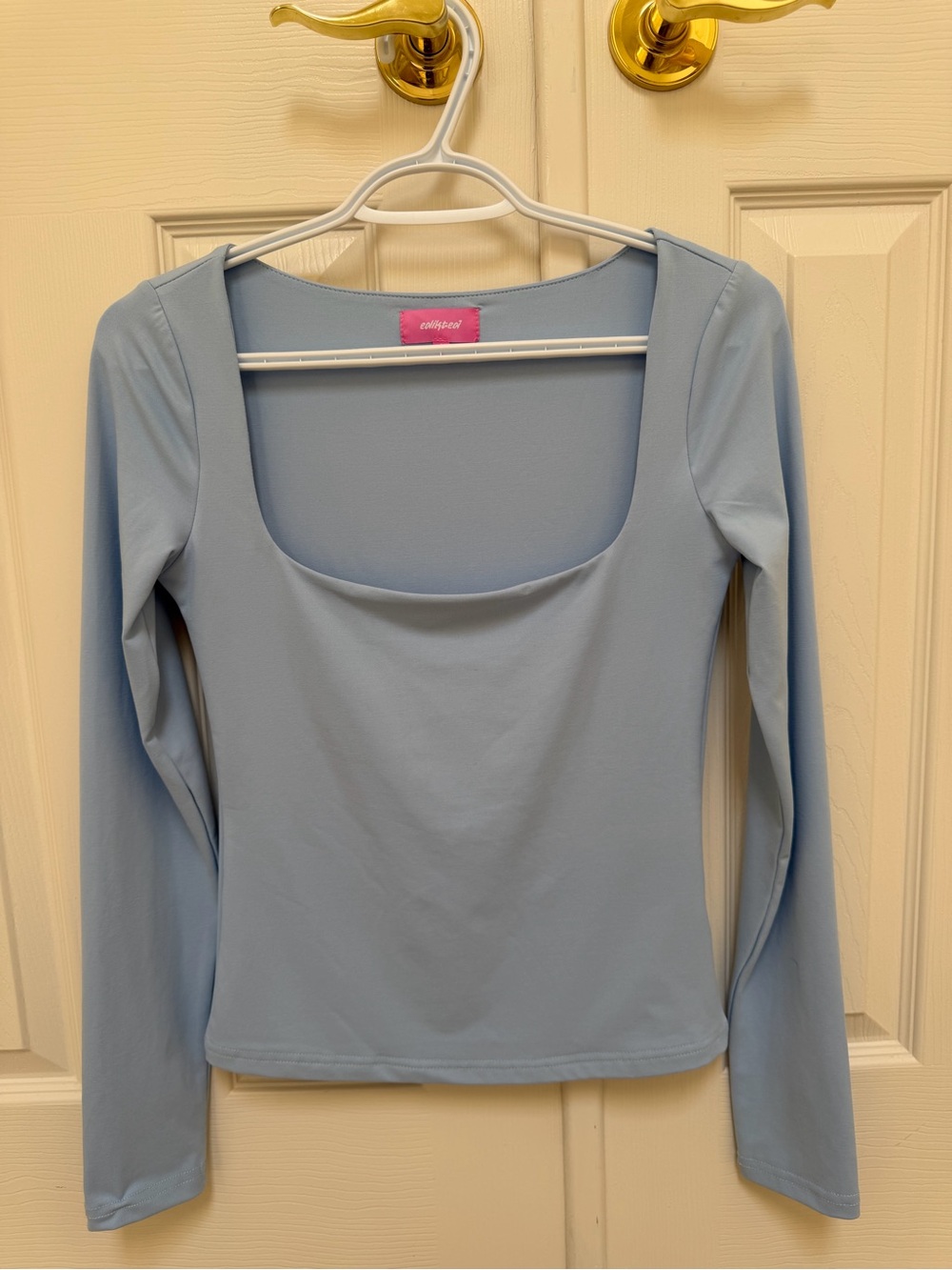 Edikted Square Neck Long Sleeve Top in Light Blue - Picture 2 of 3